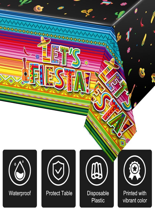 Oudain 6 Pcs Mexican Fiesta Tablecloth Cinco De Mayo Table Cover Let's Fiesta Disposable Plastic Colorful Striped Table Cloth for Taco Mexican Party Supplies Birthday Wedding Decor,108 x 54 Inch - Image 3